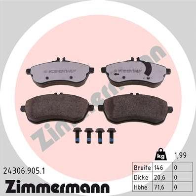 Zimmermann 24306.905.1 - Гальмівні колодки, дискові гальма autozip.com.ua