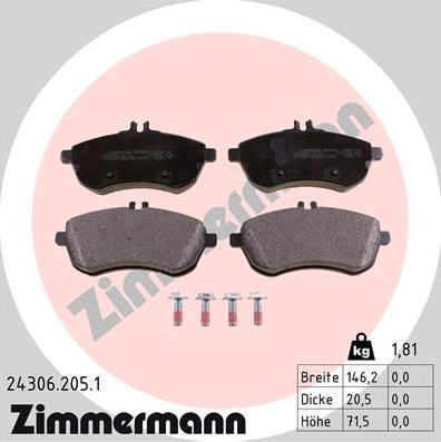Zimmermann 24306.205.1 - Гальмівні колодки, дискові гальма autozip.com.ua