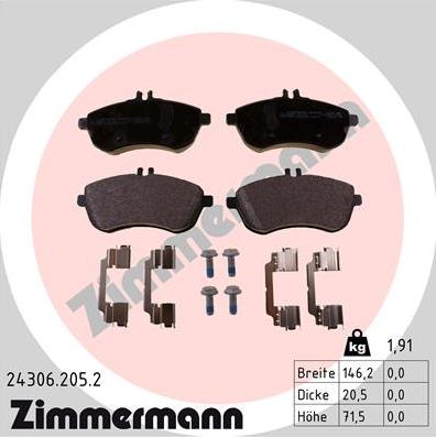 Zimmermann 24306.205.2 - Гальмівні колодки, дискові гальма autozip.com.ua