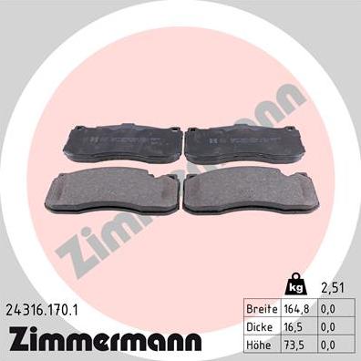 Zimmermann 24316.170.1 - Гальмівні колодки, дискові гальма autozip.com.ua