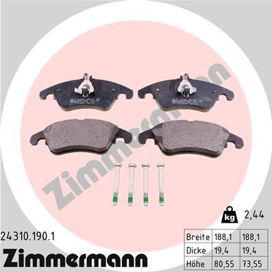 Zimmermann 24310.190.1 - Гальмівні колодки, дискові гальма autozip.com.ua