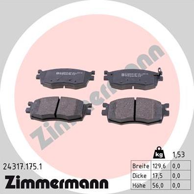 Zimmermann 24317.175.1 - Гальмівні колодки, дискові гальма autozip.com.ua