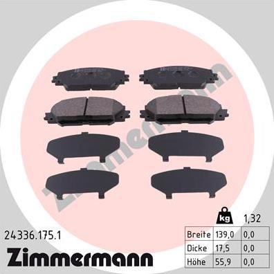 Zimmermann 24336.175.1 - Гальмівні колодки, дискові гальма autozip.com.ua