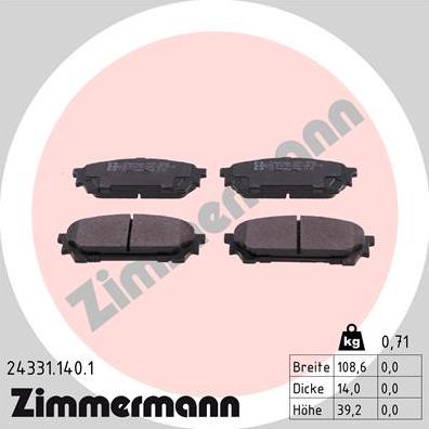 Zimmermann 24331.140.1 - Гальмівні колодки, дискові гальма autozip.com.ua