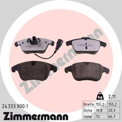 Zimmermann 24333.900.1 - Гальмівні колодки, дискові гальма autozip.com.ua