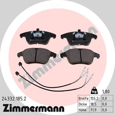 Zimmermann 24332.185.2 - Гальмівні колодки, дискові гальма autozip.com.ua