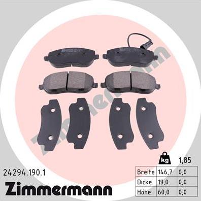 Zimmermann 24294.190.1 - Гальмівні колодки, дискові гальма autozip.com.ua