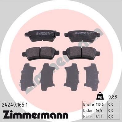 Zimmermann 24240.165.1 - Гальмівні колодки, дискові гальма autozip.com.ua