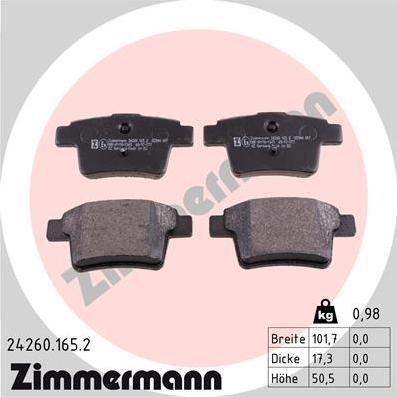 Zimmermann 24260.165.2 - Гальмівні колодки, дискові гальма autozip.com.ua