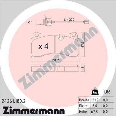Zimmermann 24261.180.2 - Гальмівні колодки, дискові гальма autozip.com.ua