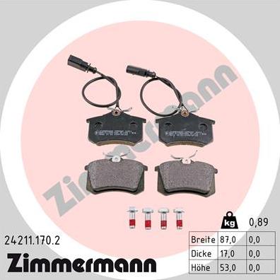 Zimmermann 24211.170.2 - Гальмівні колодки, дискові гальма autozip.com.ua