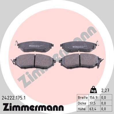 Zimmermann 24222.175.1 - Гальмівні колодки, дискові гальма autozip.com.ua