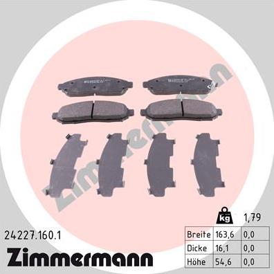 Zimmermann 24227.160.1 - Гальмівні колодки, дискові гальма autozip.com.ua