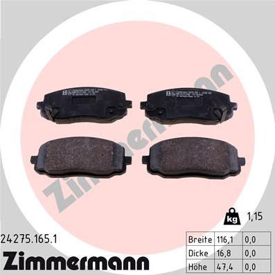 Zimmermann 24275.165.1 - Гальмівні колодки, дискові гальма autozip.com.ua