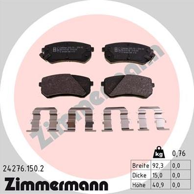 Zimmermann 24276.150.2 - Гальмівні колодки, дискові гальма autozip.com.ua