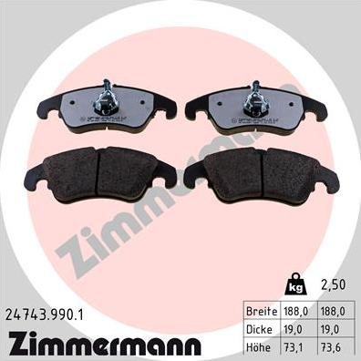 Zimmermann 24743.990.1 - Гальмівні колодки, дискові гальма autozip.com.ua