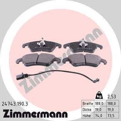 Zimmermann 24743.190.3 - Гальмівні колодки, дискові гальма autozip.com.ua