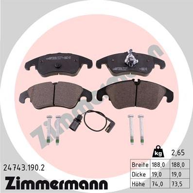 Zimmermann 24743.190.2 - Гальмівні колодки, дискові гальма autozip.com.ua