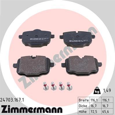 Zimmermann 24703.167.1 - Гальмівні колодки, дискові гальма autozip.com.ua