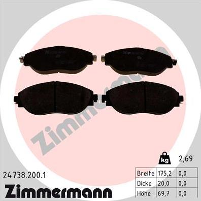 Zimmermann 24738.200.1 - Гальмівні колодки, дискові гальма autozip.com.ua