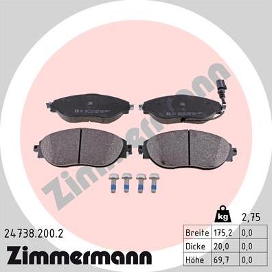 Zimmermann 24738.200.2 - Гальмівні колодки, дискові гальма autozip.com.ua