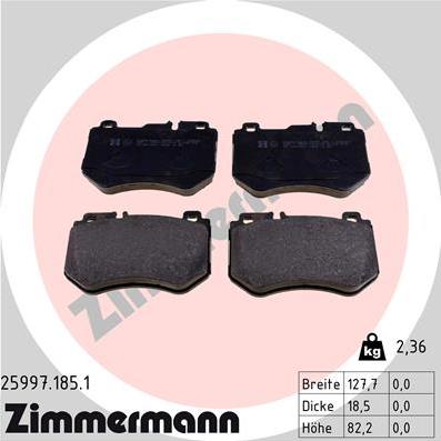 Zimmermann 25997.185.1 - Гальмівні колодки, дискові гальма autozip.com.ua