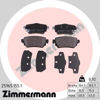 Zimmermann 25965.155.1 - Гальмівні колодки, дискові гальма autozip.com.ua