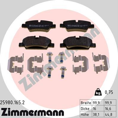 Zimmermann 25980.165.2 - Гальмівні колодки, дискові гальма autozip.com.ua
