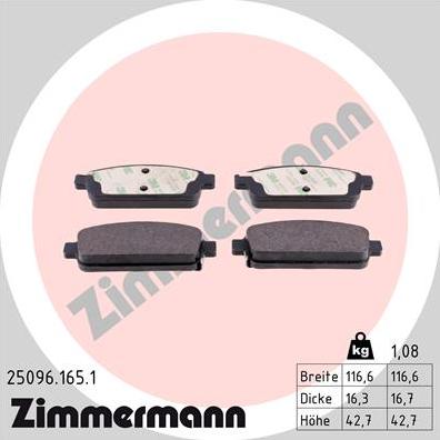 Zimmermann 25096.165.1 - Гальмівні колодки, дискові гальма autozip.com.ua