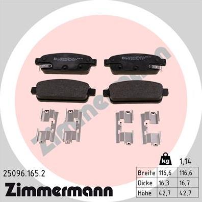 Zimmermann 25096.165.2 - Гальмівні колодки, дискові гальма autozip.com.ua