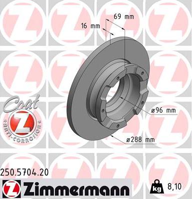 Zimmermann 250.5704.20 - Гальмівний диск autozip.com.ua