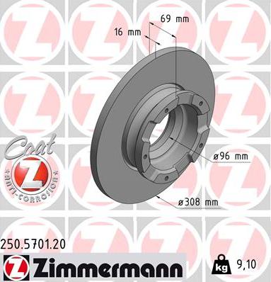 Zimmermann 250.5701.20 - Гальмівний диск autozip.com.ua