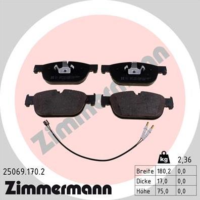 Zimmermann 25069.170.2 - Гальмівні колодки, дискові гальма autozip.com.ua
