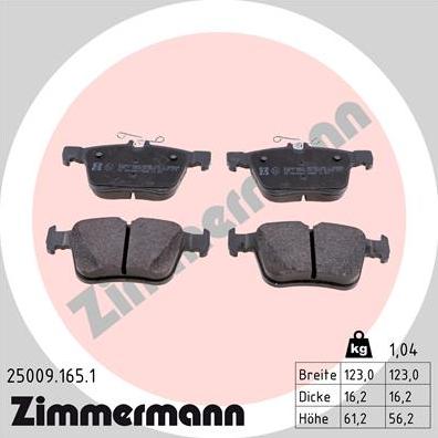 Zimmermann 25009.165.1 - Гальмівні колодки, дискові гальма autozip.com.ua