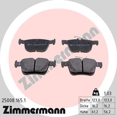 Zimmermann 25008.165.1 - Гальмівні колодки, дискові гальма autozip.com.ua