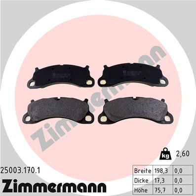 Zimmermann 25003.170.1 - Гальмівні колодки, дискові гальма autozip.com.ua