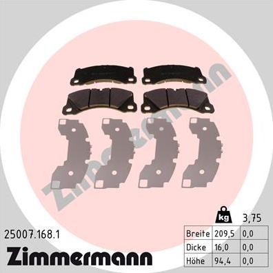Zimmermann 25007.168.1 - Гальмівні колодки, дискові гальма autozip.com.ua