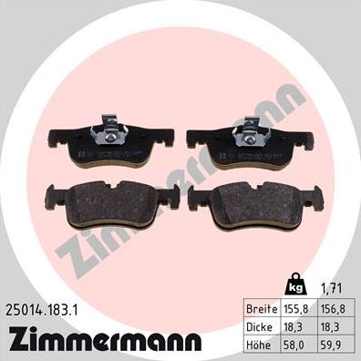 Zimmermann 25014.183.1 - Гальмівні колодки, дискові гальма autozip.com.ua