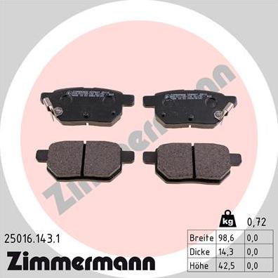 Zimmermann 25016.143.1 - Гальмівні колодки, дискові гальма autozip.com.ua