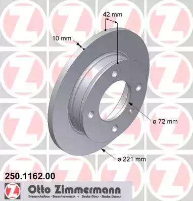 Zimmermann 250.1162.00 - Гальмівний диск autozip.com.ua