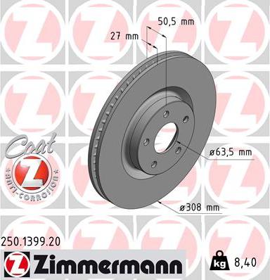 Zimmermann 250.1399.20 - Гальмівний диск autozip.com.ua