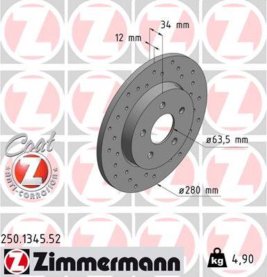 Zimmermann 250.1345.52 - Гальмівний диск autozip.com.ua