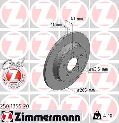 Zimmermann 250.1355.20 - Гальмівний диск autozip.com.ua