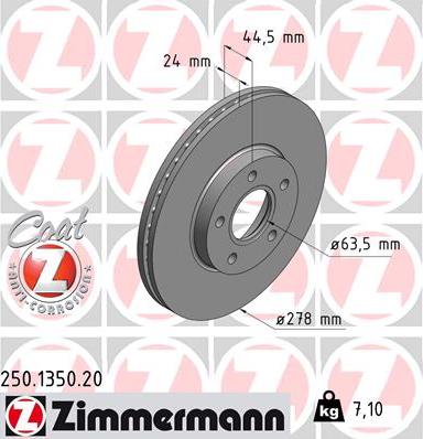 Zimmermann 250.1350.20 - Гальмівний диск autozip.com.ua