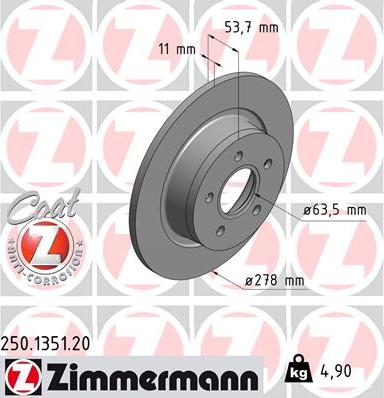 Zimmermann 250.1351.20 - Гальмівний диск autozip.com.ua