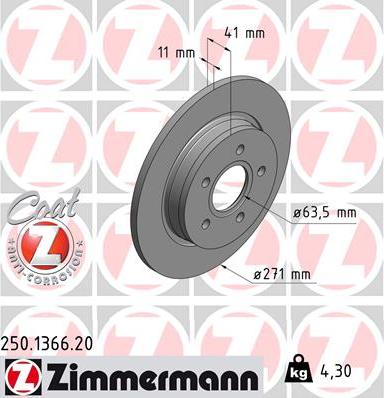 Zimmermann 250.1366.20 - Гальмівний диск autozip.com.ua