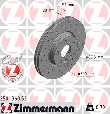 Zimmermann 250.1360.52 - Гальмівний диск autozip.com.ua