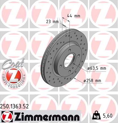 Zimmermann 250.1363.52 - Гальмівний диск autozip.com.ua