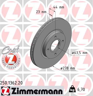 Zimmermann 250.1362.20 - Гальмівний диск autozip.com.ua