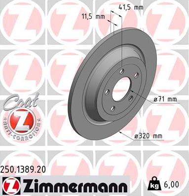 Zimmermann 250.1389.20 - Гальмівний диск autozip.com.ua